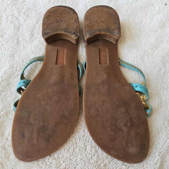 Unisa Newport Thong Sandals Flip Flops Turquoise Woven Leather Medallion 9.5 - Picture 3 of 4